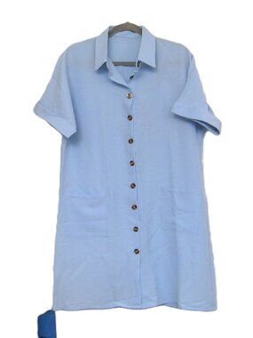 Light Blue Shirt Dress  Button Down   Pockets  Size Large